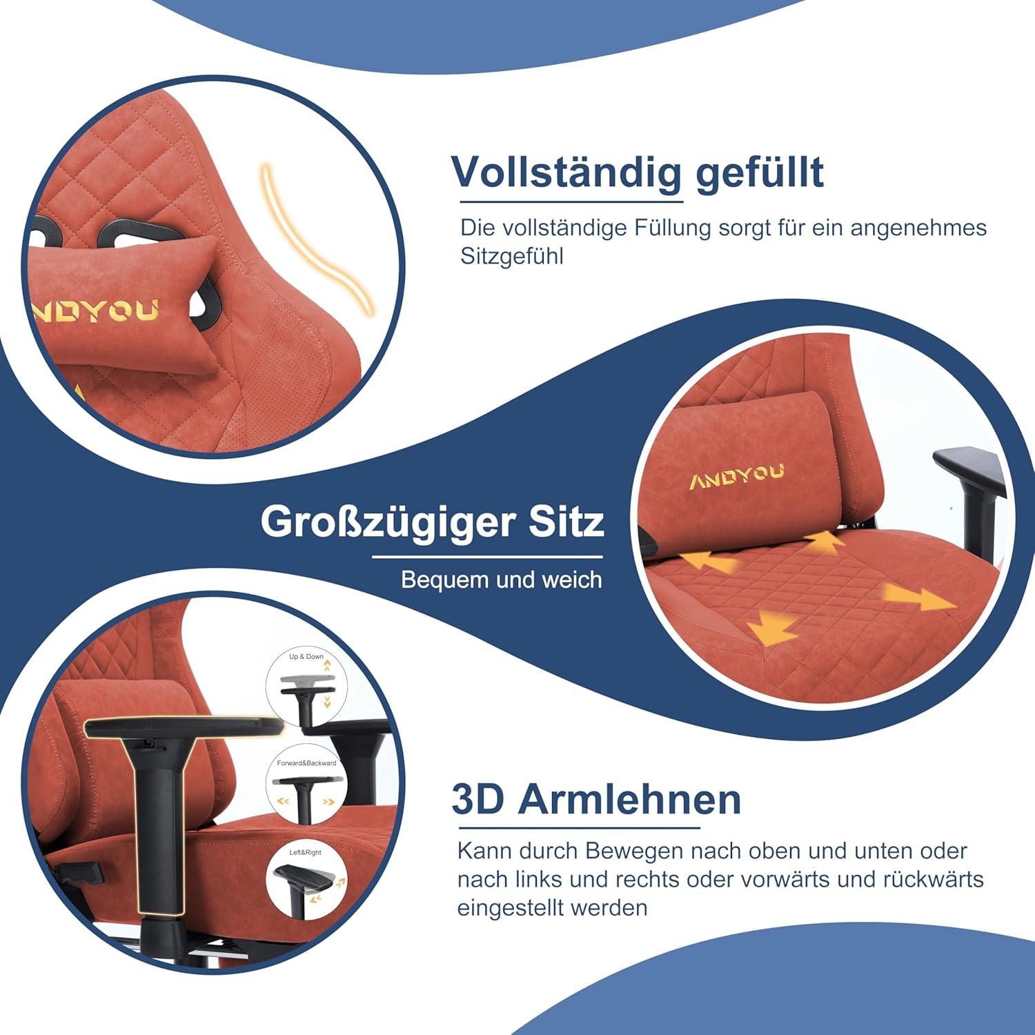 Ergonomischer Gaming Stuhl mit Massagefunktion, Fußstütze