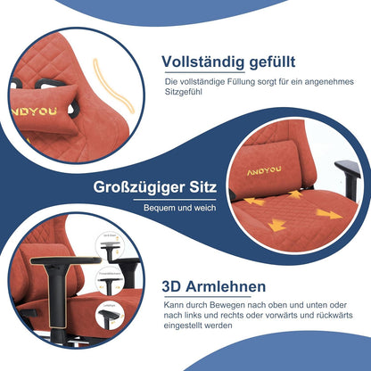 Ergonomischer Gaming Stuhl mit Massagefunktion, Fußstütze