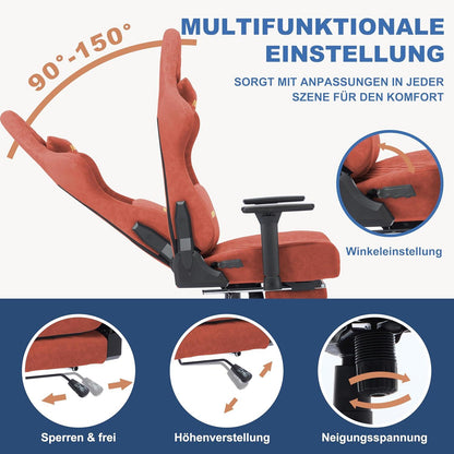 Andyou Gaming Stuhl Racing Chair mit Verstellbarer Fußstütze und Massagefunktion