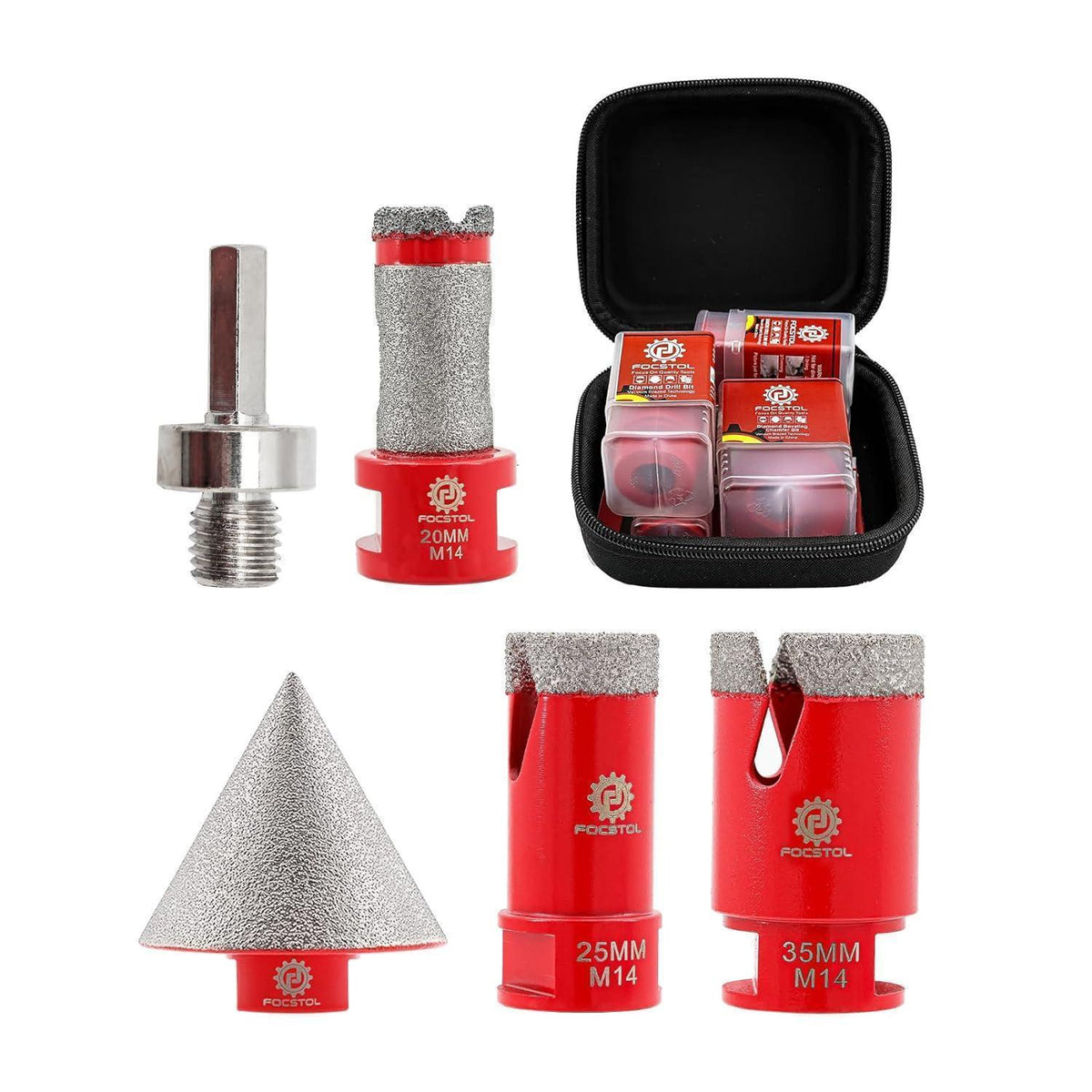 Diamant Fliesenbohrer Set 5-teilig mit Fasenbohrer & Adapter