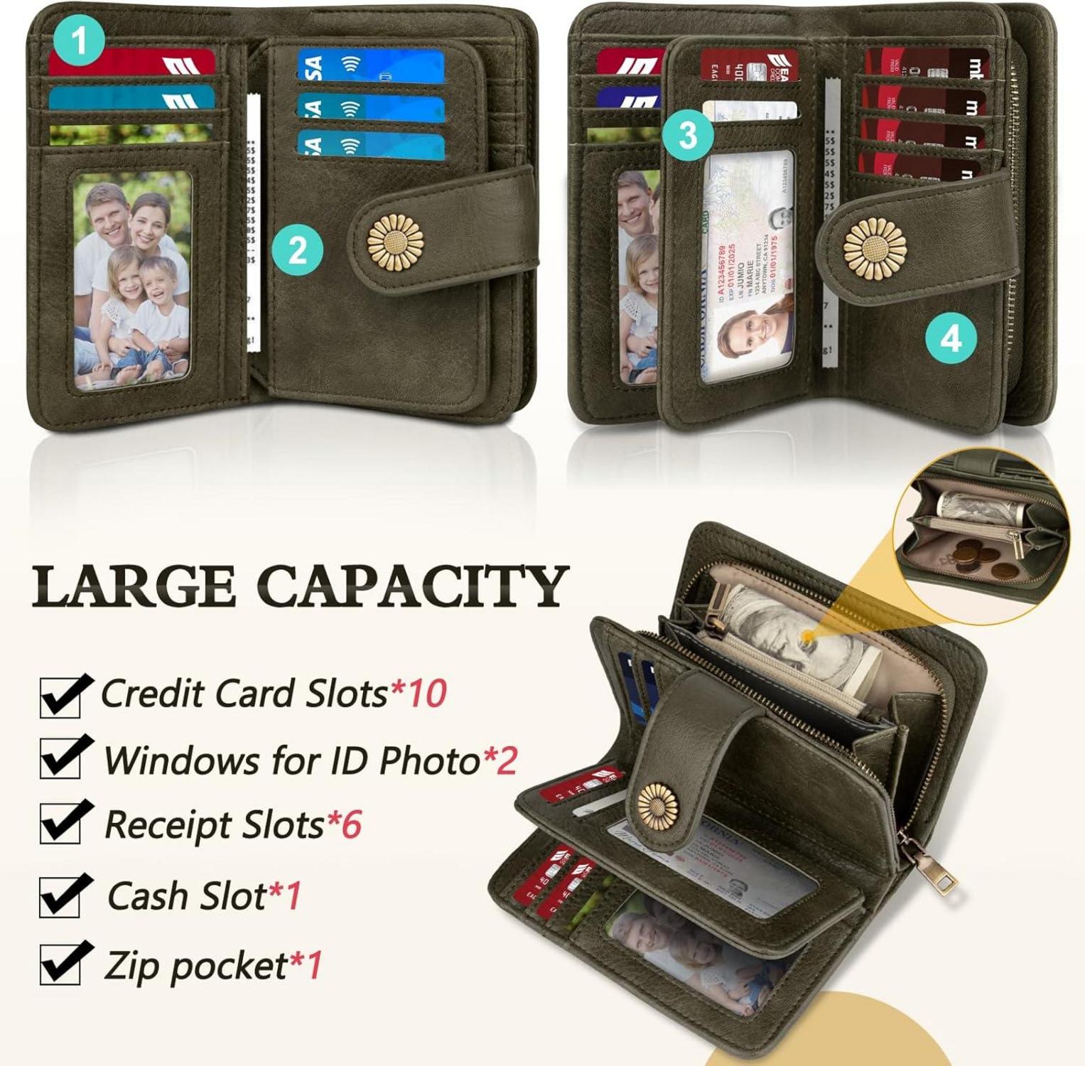 TEUEN RFID Damen Geldbörse Vintage Leder Groß, Mehrere