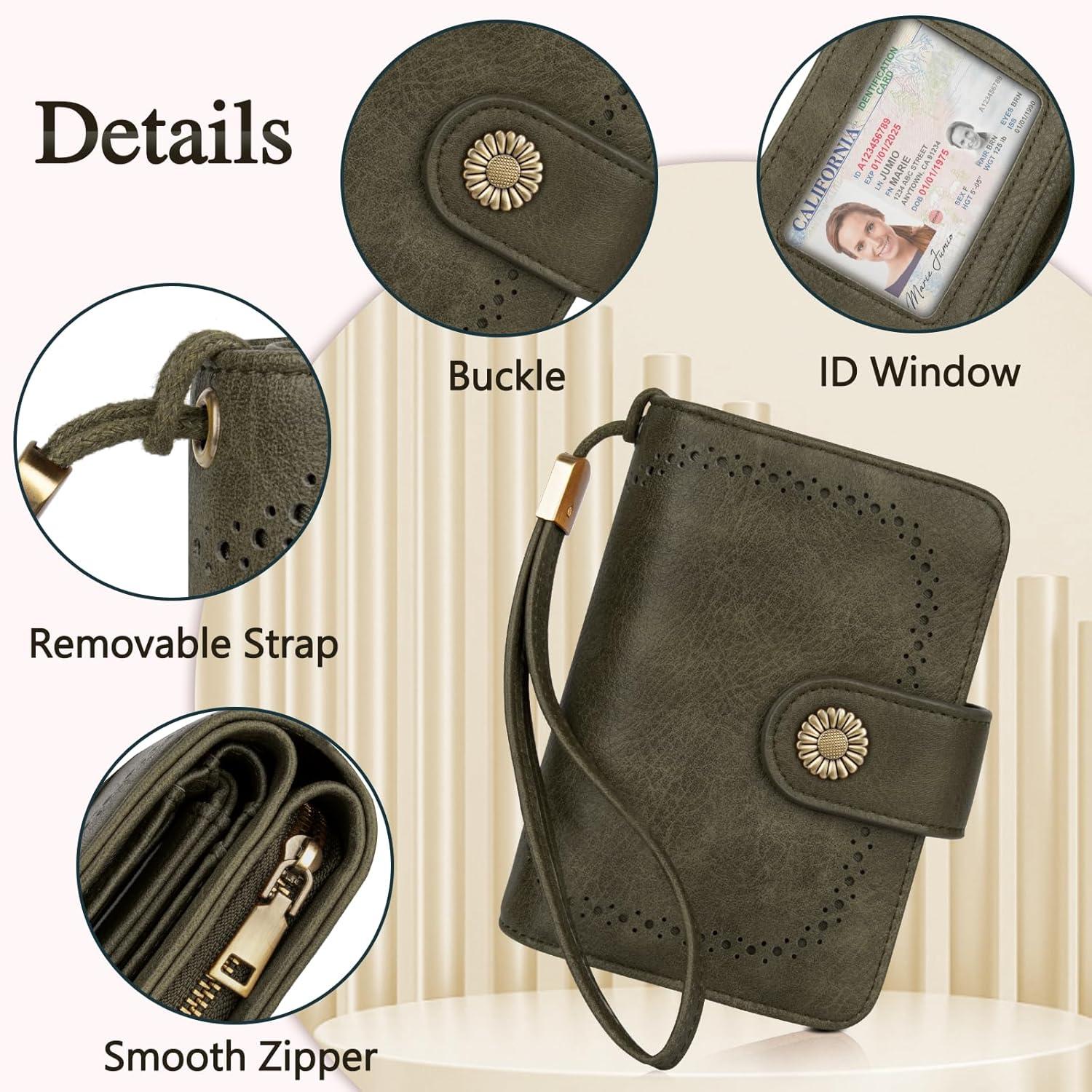 TEUEN Damen Geldbörse Vintage Leder RFID Schutz Große Kapazität Dunkelgrün