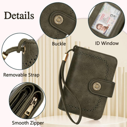 TEUEN Damen Geldbörse Vintage Leder RFID Schutz Große Kapazität Dunkelgrün