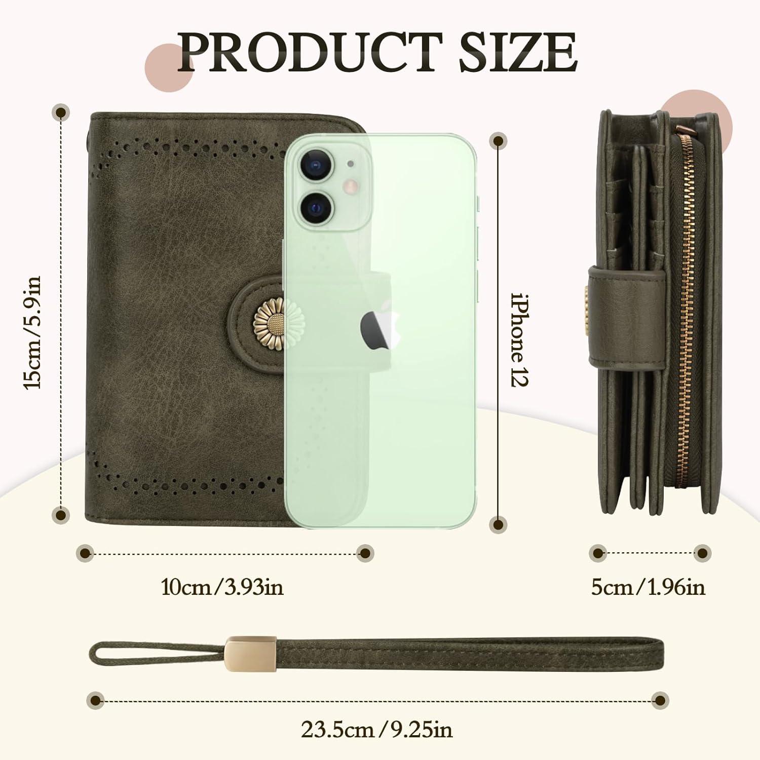 TEUEN Damen Geldbörse Vintage RFID PU Leder Groß Dunkelgrün