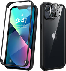 Kmofizle 360 Grad Schutz Hülle mit Glas für iPhone 13 - Schwarz