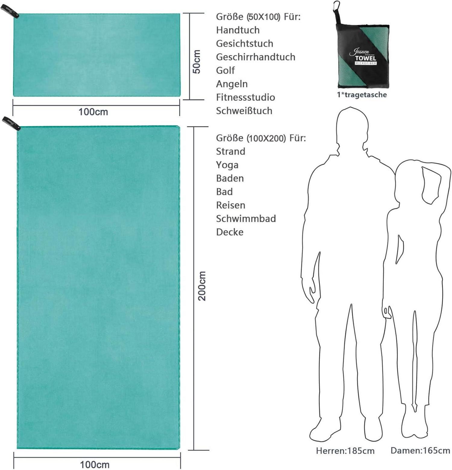 JASUEN Mikrofaser Handtuch Set 2 Stück Grün 200x100cm + 100x50cm