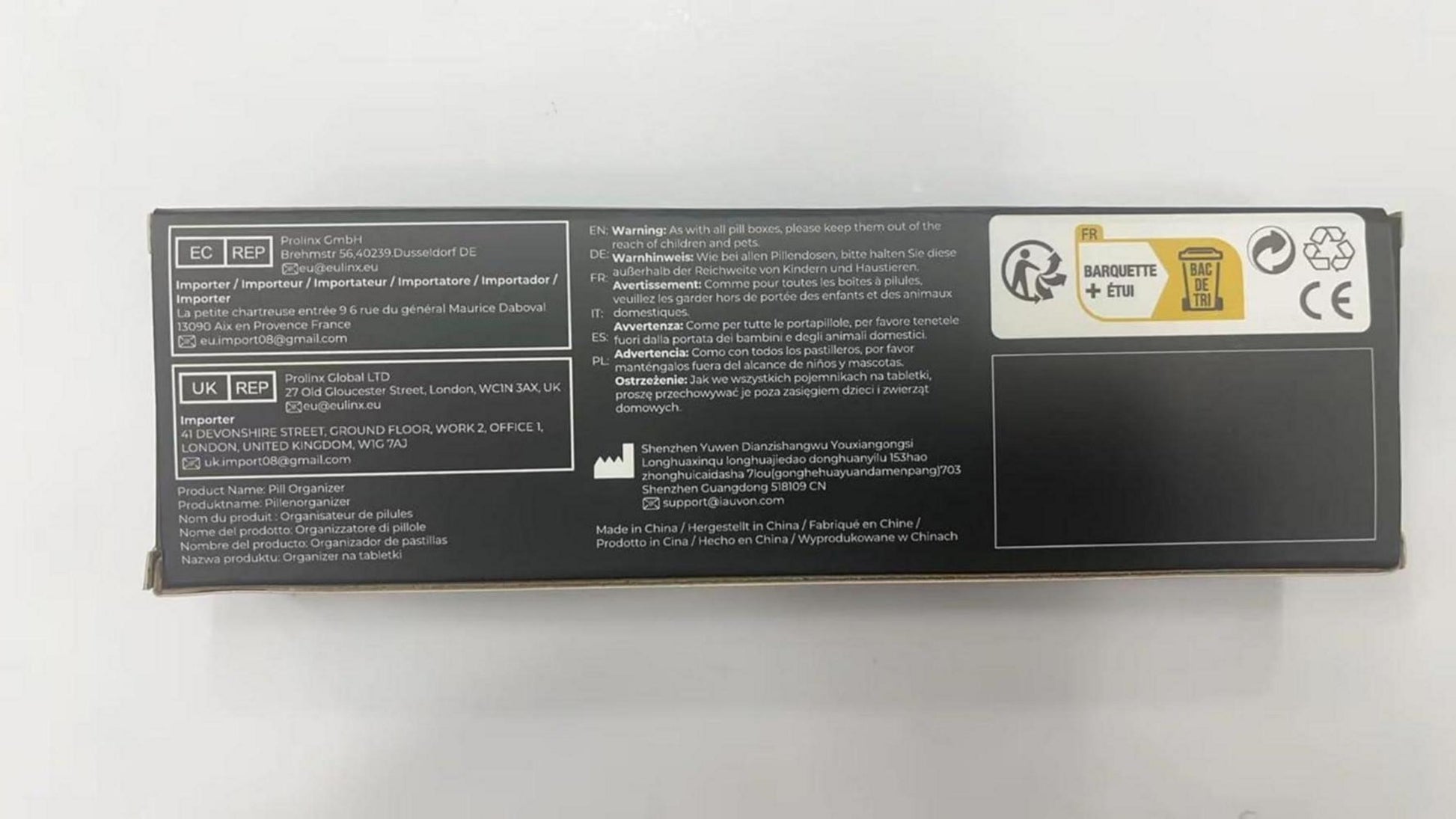 AUVON Tablettenbox 7 Tage Aluminium Schwarz Datenschutz BPA-frei