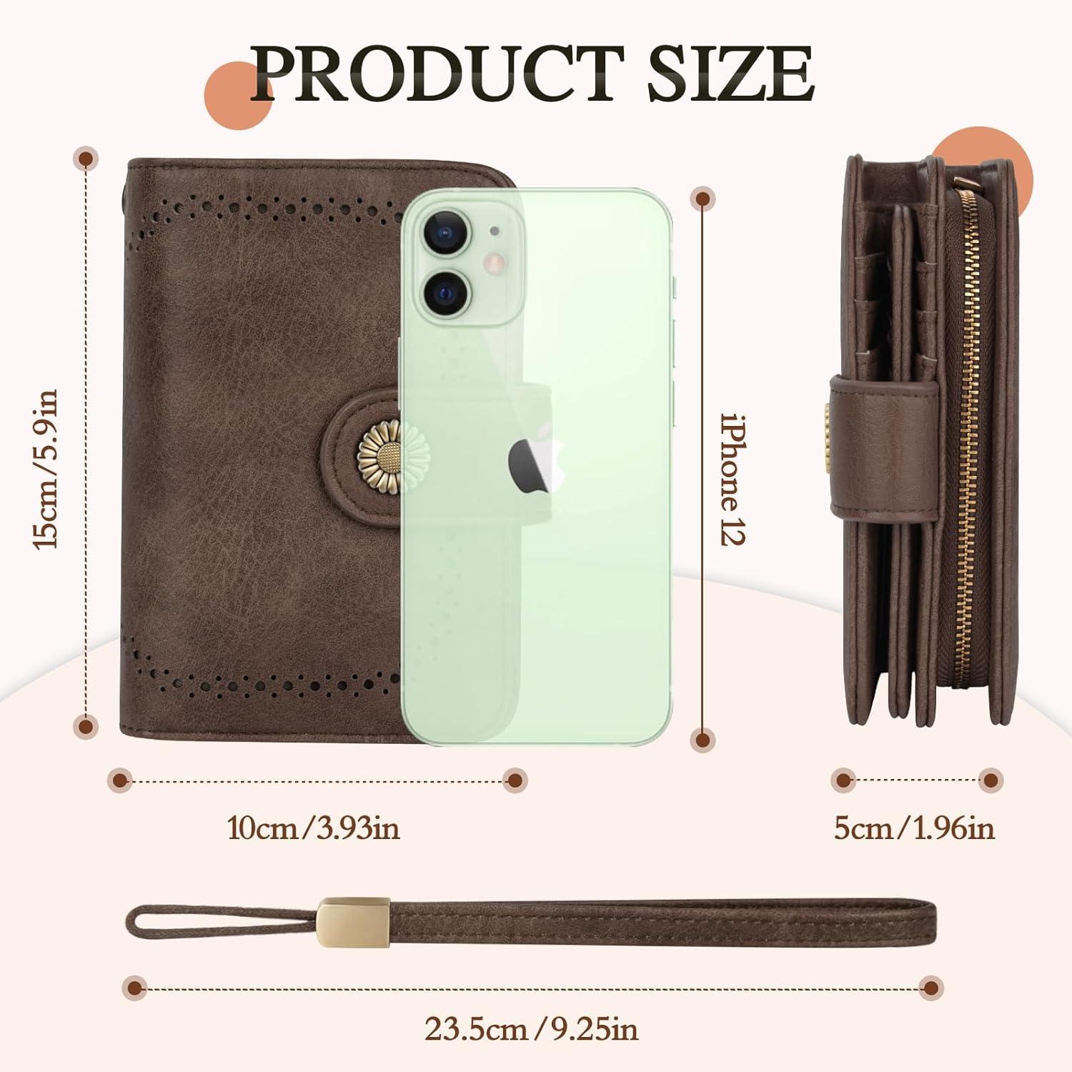 TEUEN Damen Geldbörse Vintage Leder RFID Groß Braun