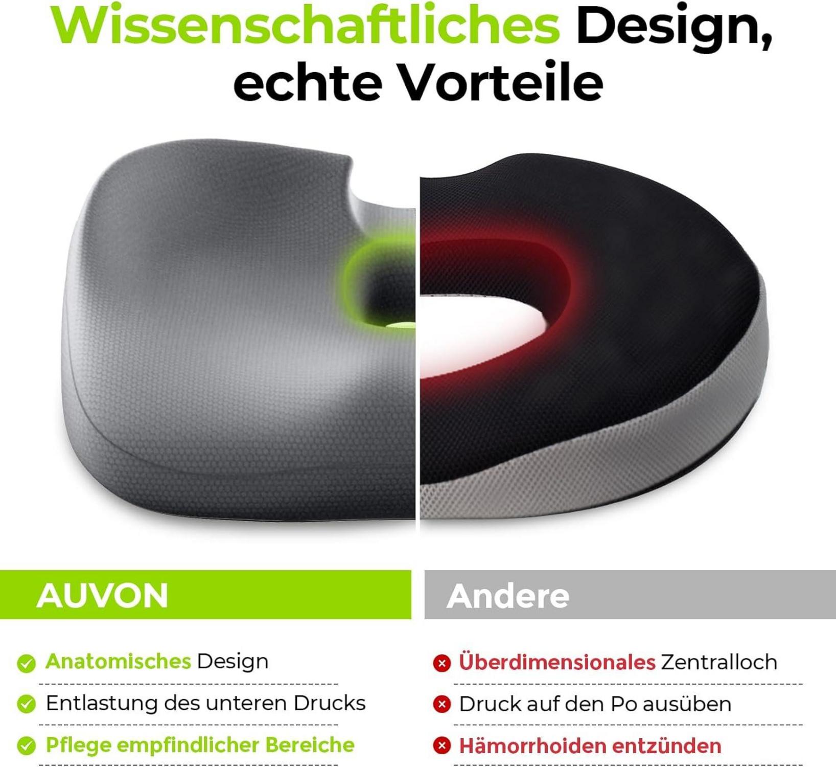 AUVON Gedächtnisschaum-Sitzkissen für Bürostühle, Autositz, Rollstuhl - Grau