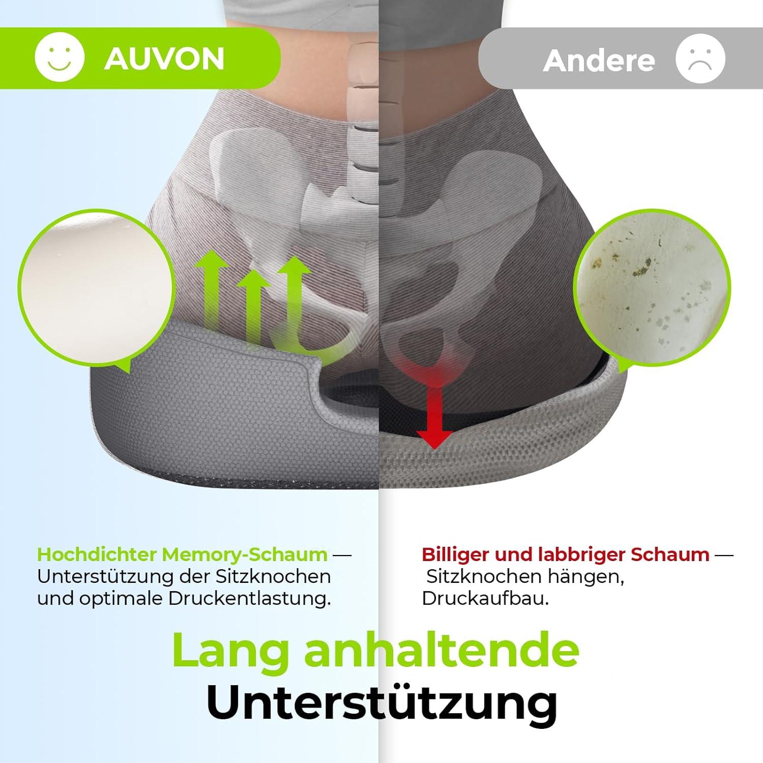 AUVON Gedächtnisschaum Sitzkissen U-förmiges Design Büro Auto Rollstuhl Grau
