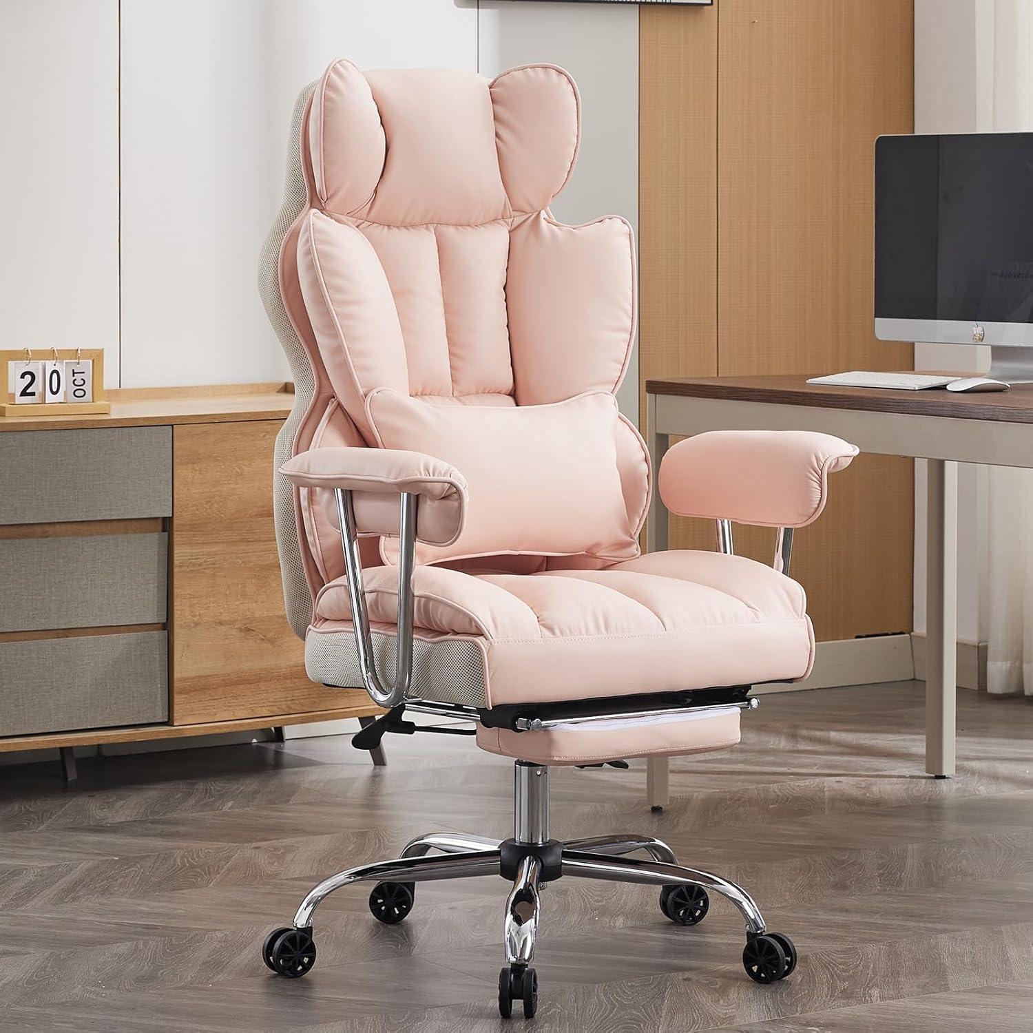 Ergonomischer PU-Leder Chefsessel mit Fußstütze 200 kg, blassrosa