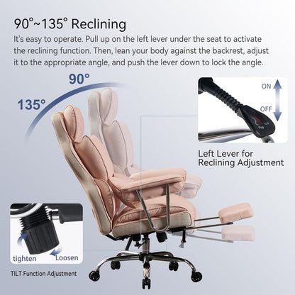 Ergonomischer Bürostuhl PU-Leder Chefsessel mit Fußstütze 200 kg blassrosa