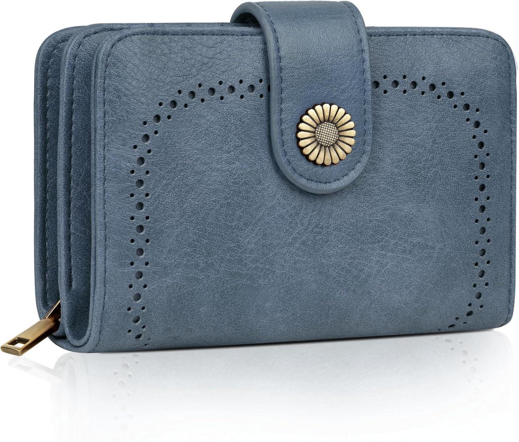 TEUEN Damen Geldbeutel RFID PU Leder Vintage Brieftasche Hellblau