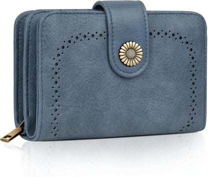 TEUEN Damen Geldbeutel RFID PU Leder Vintage Brieftasche Hellblau