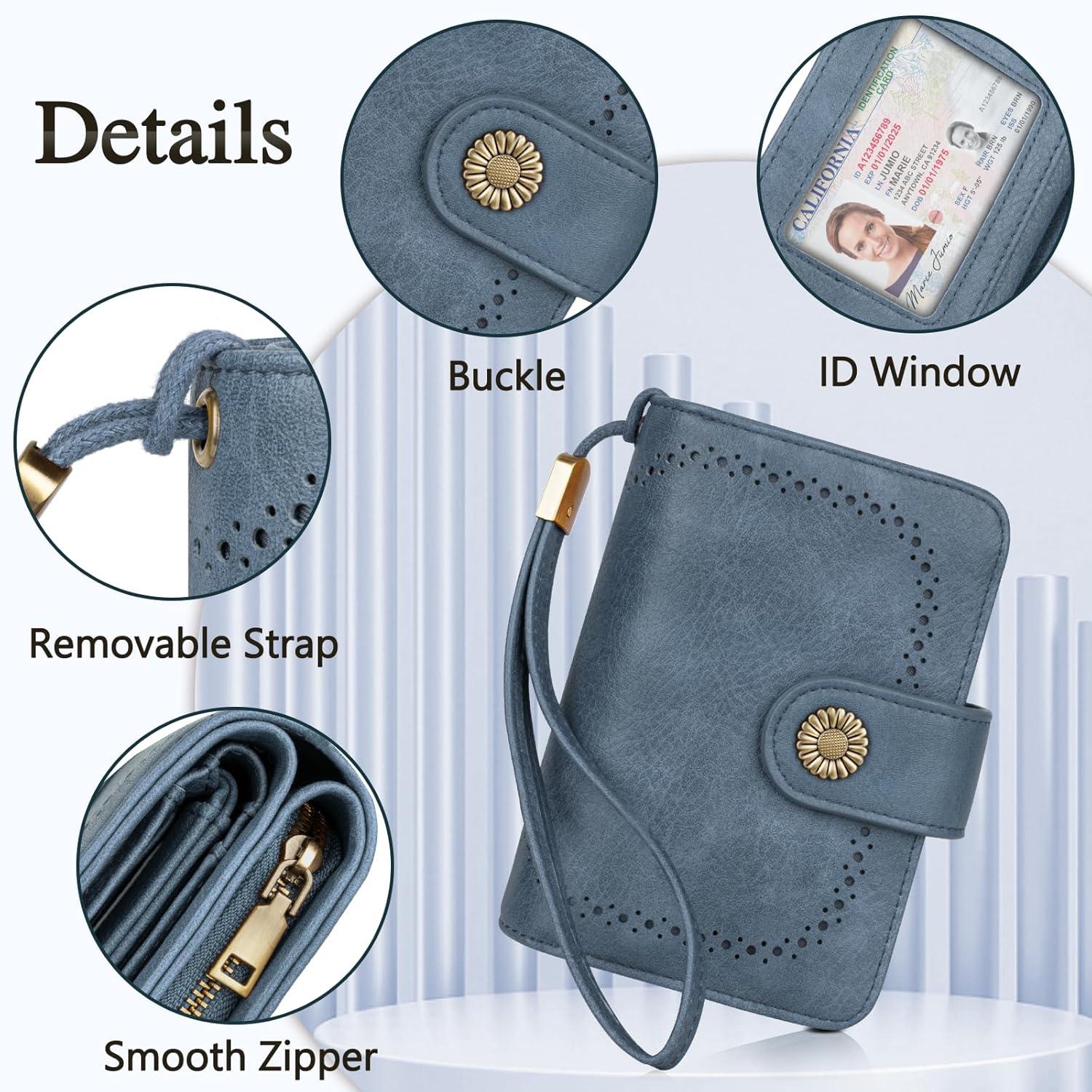TEUEN Damen Große Geldbörse Vintage Portemonnaie RFID Schutz Hellblau