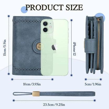 TEUEN Damen Geldbörse Vintage Leder Groß RFID Schutz Blue