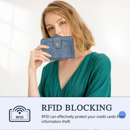 Geldbörse Damen Groß Vintage PU Leder RFID Schutz Brieftasche Hellblau