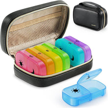 Tablettenbox 7 Tage mit PU Leder Tasche, Pillendose & Reißverschluss