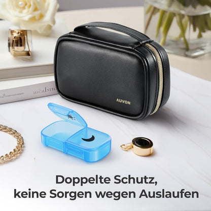 AUVON Tablettenbox 7 Tage mit PU Leder Tasche