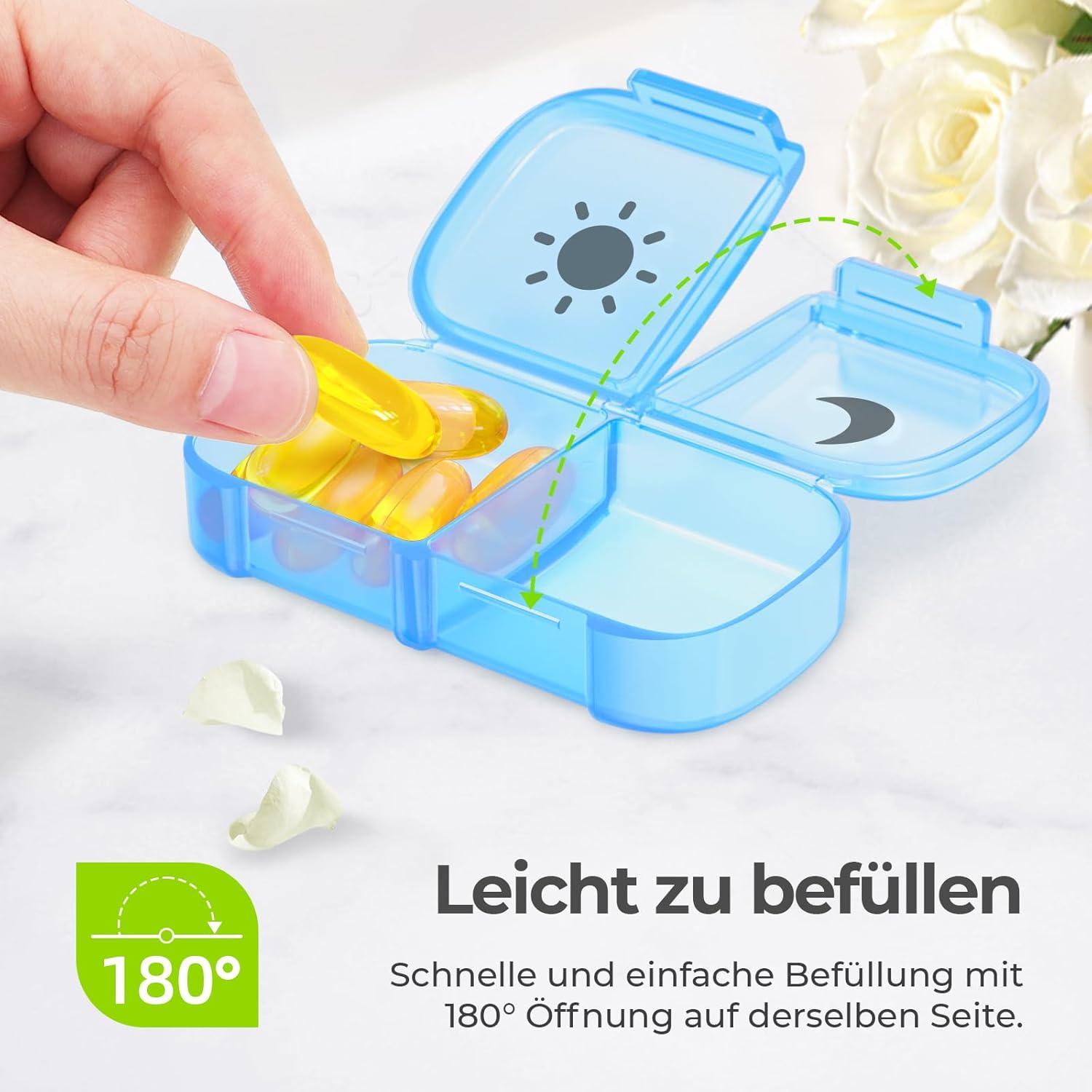 Tablettenbox 7 Tage mit PU Leder Tasche, Pillendose & Reißverschluss