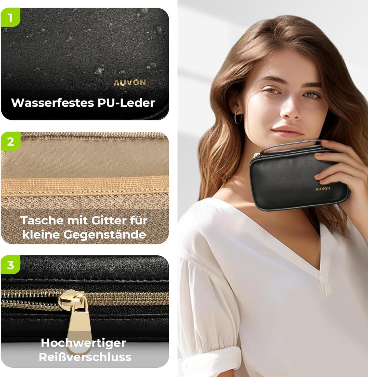 AUVON Tablettenbox 7 Tage mit PU Leder Tasche, tragbarer Reißverschluss