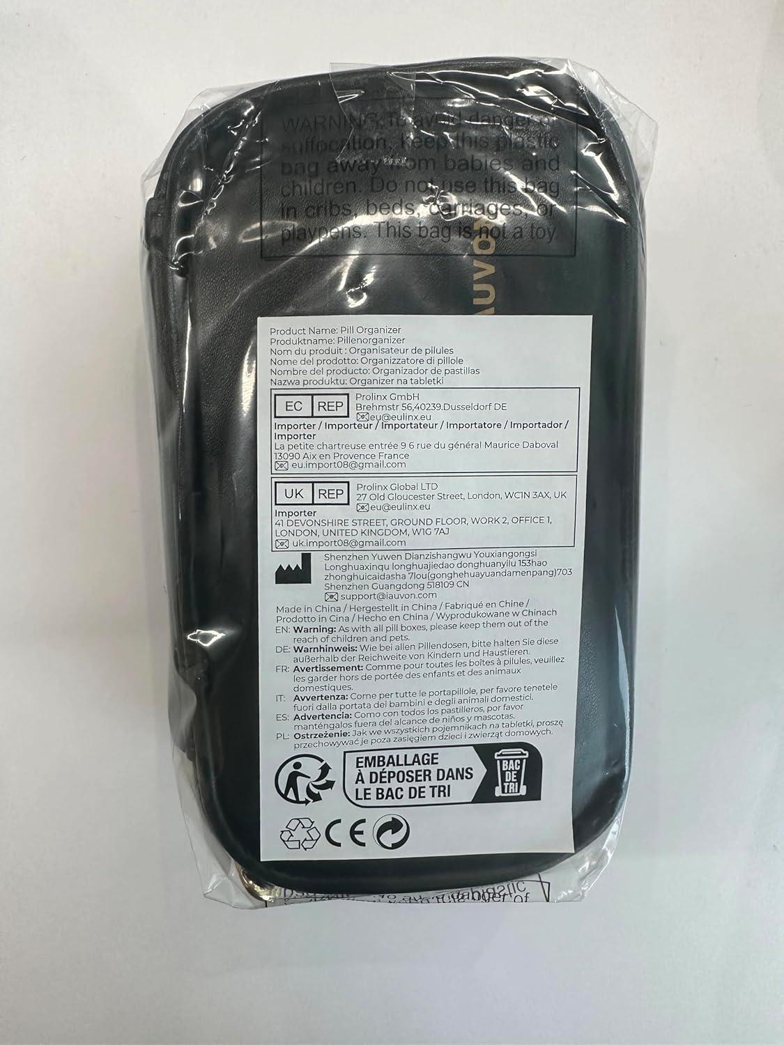 AUVON Tablettenbox 7 Tage PU Leder Tasche Medikamentenbox Pillendose