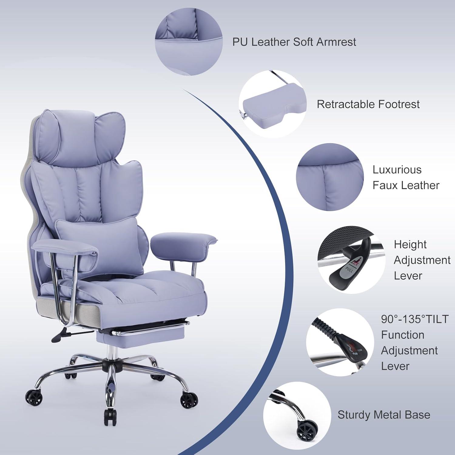 Efomao Ergonomischer Bürostuhl 200 kg PU Leder Fußstütze