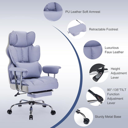 Efomao Ergonomischer Bürostuhl 200 kg PU Leder Fußstütze