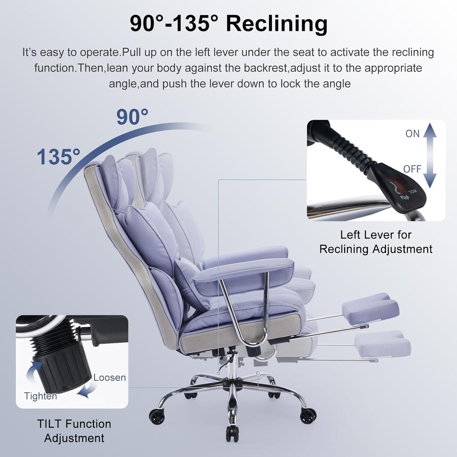 Ergonomischer Bürostuhl PU Leder 200 kg Fußstütze Lendenwirbelstütze
