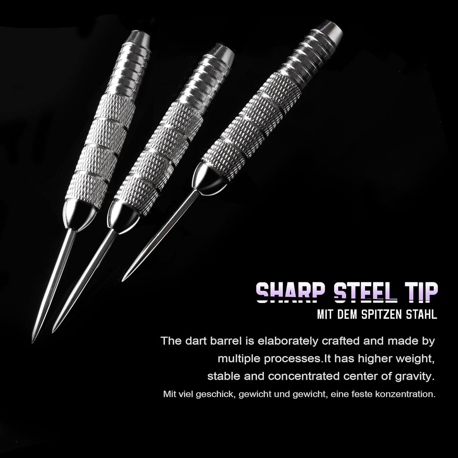 Dartpfeile Metallspitze 12 Stück Profi Steeldarts 24 Flights Sharpener