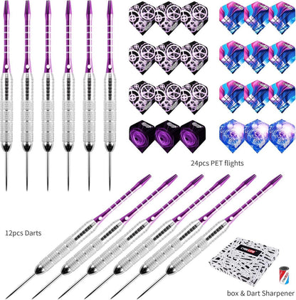 CyeeLife Profi Dartpfeile Set 12 St. Steeldarts 24 Flights + Sharpener 22g