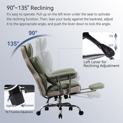 Ergonomischer Bürostuhl mit Fußstütze und Lendenwirbelstütze, Hellgrün