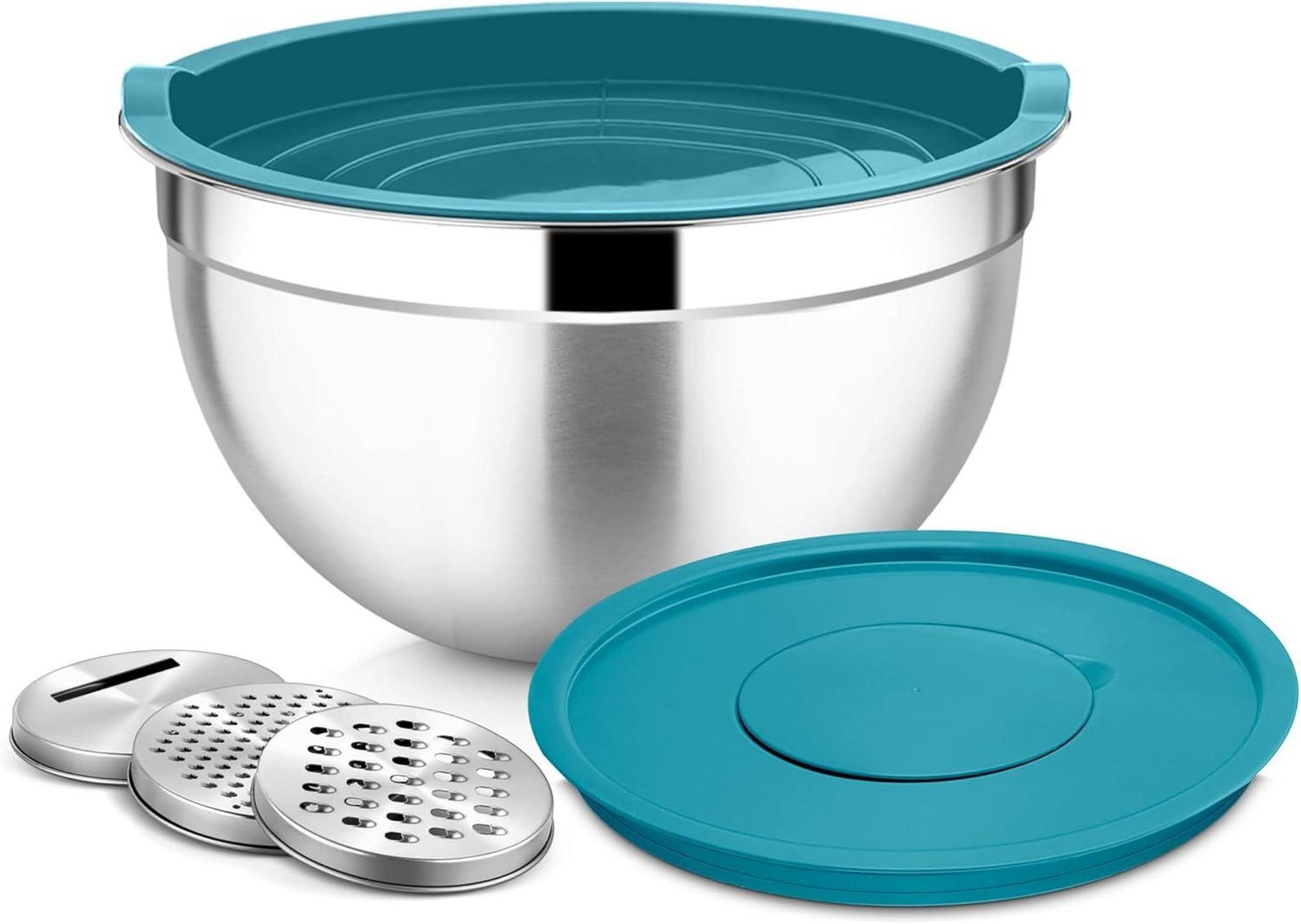 Rührschüssel Edelstahl Salatschüssel mit Deckel & Reiben-Aufsätzen