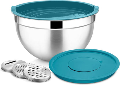 Rührschüssel Edelstahl Salatschüssel mit Deckel & Reiben-Aufsätzen