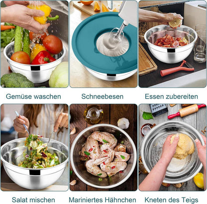 Joyfair Rührschüssel 4,5L Edelstahl Salatschüssel mit Deckel 3 Reibeaufsätze