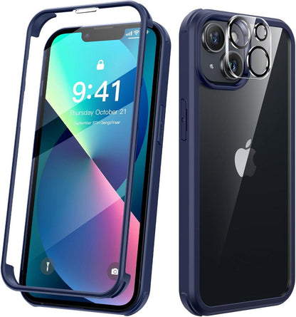 iPhone 13 Hülle 360 Grad Stoßfest mit Glas Schutzfolie & Kameraschutz