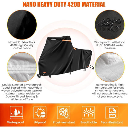 Wasserdichte Motorrad Abdeckung 420D Heavy Duty Schwarz-Orange 2XL