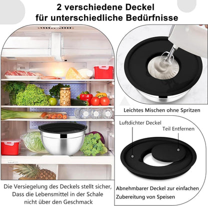 Edelstahl Rührschüssel 4,5 L mit Deckel & Reibeaufsätzen Schwarz