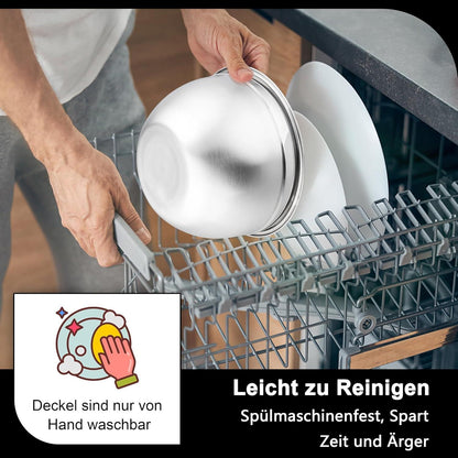 Rührschüssel Edelstahl 4,5 L Salatschüssel 3 Reibeaufsätze schwarz