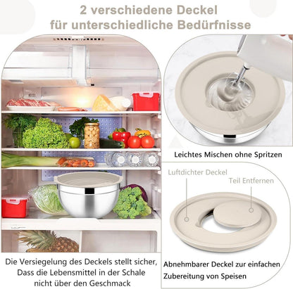 Joyfair Rührschüssel 4,5L Edelstahl Salatschüssel mit Deckel & Reibeaufsätzen