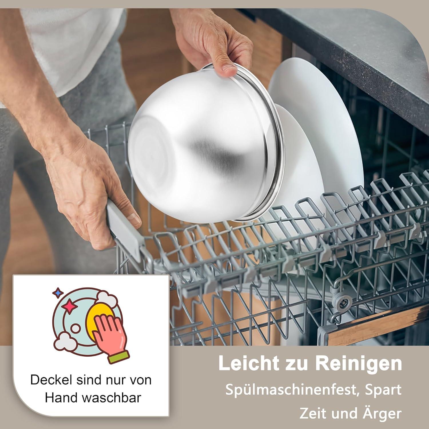Rührschüssel Edelstahl Salatschüssel 4,5 L mit Luftdichtem Deckel & 3