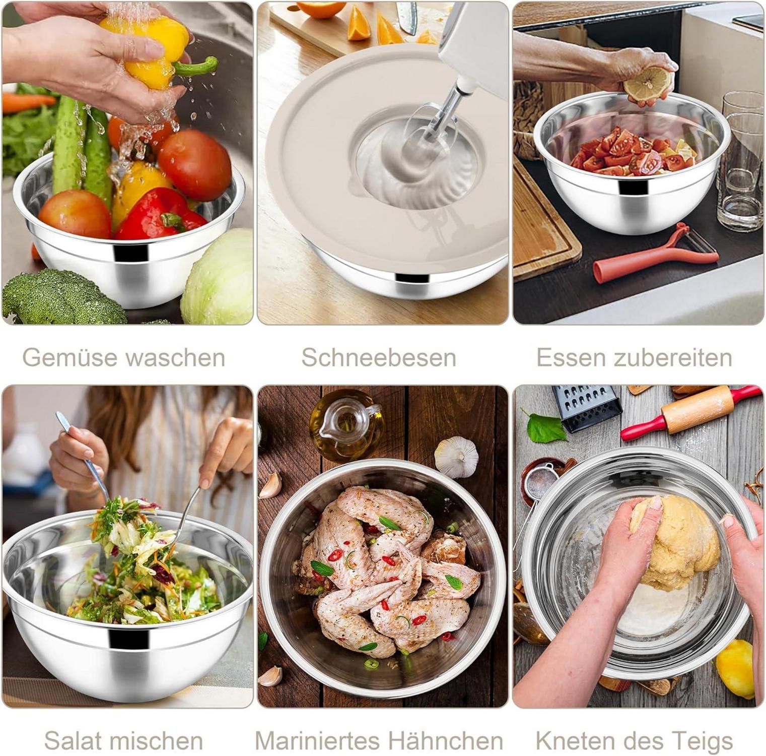Joyfair Rührschüssel 4,5L Edelstahl Salatschüssel mit Deckel & Reibeaufsätzen