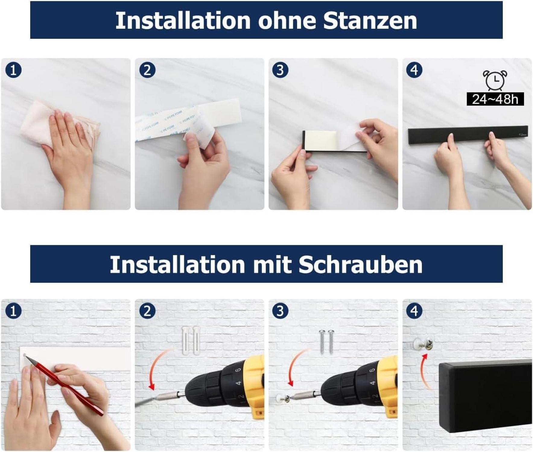 Magnetleiste Messer 50cm Schwarz Edelstahl Haken ohne Bohren Magnetisch