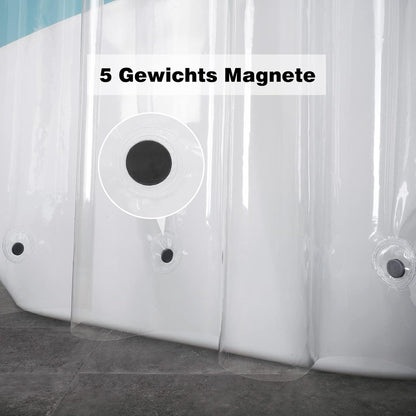 Duschvorhang Überlänge Transparent 180x220 Wasserdicht 5 Magnete Anti-Schimmel antibakteriell 12 Haken