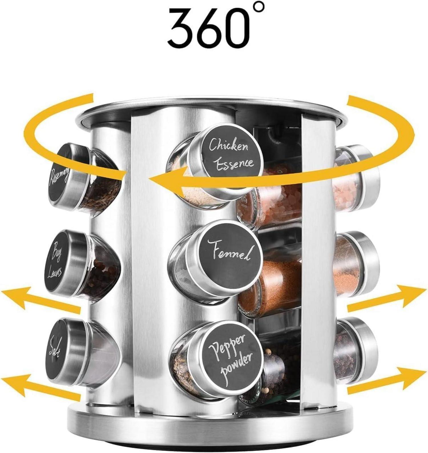 Gewürzregal 12 Gläser 360° Drehbar Edelstahl Pflegeleicht
