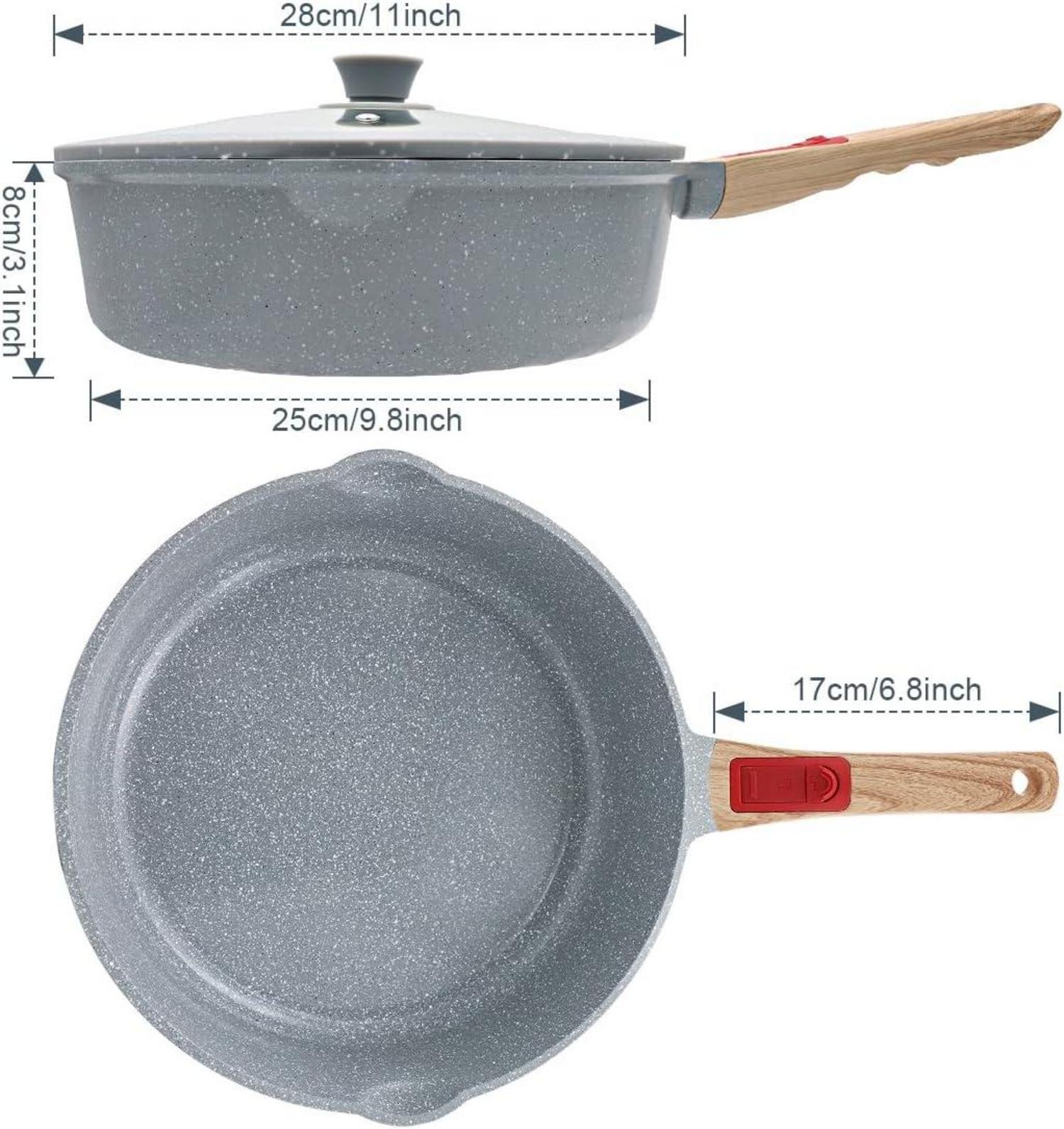 Keramik Pfanne 28 cm mit Deckel Antihaftbeschichtung Abnehmbarer Griff