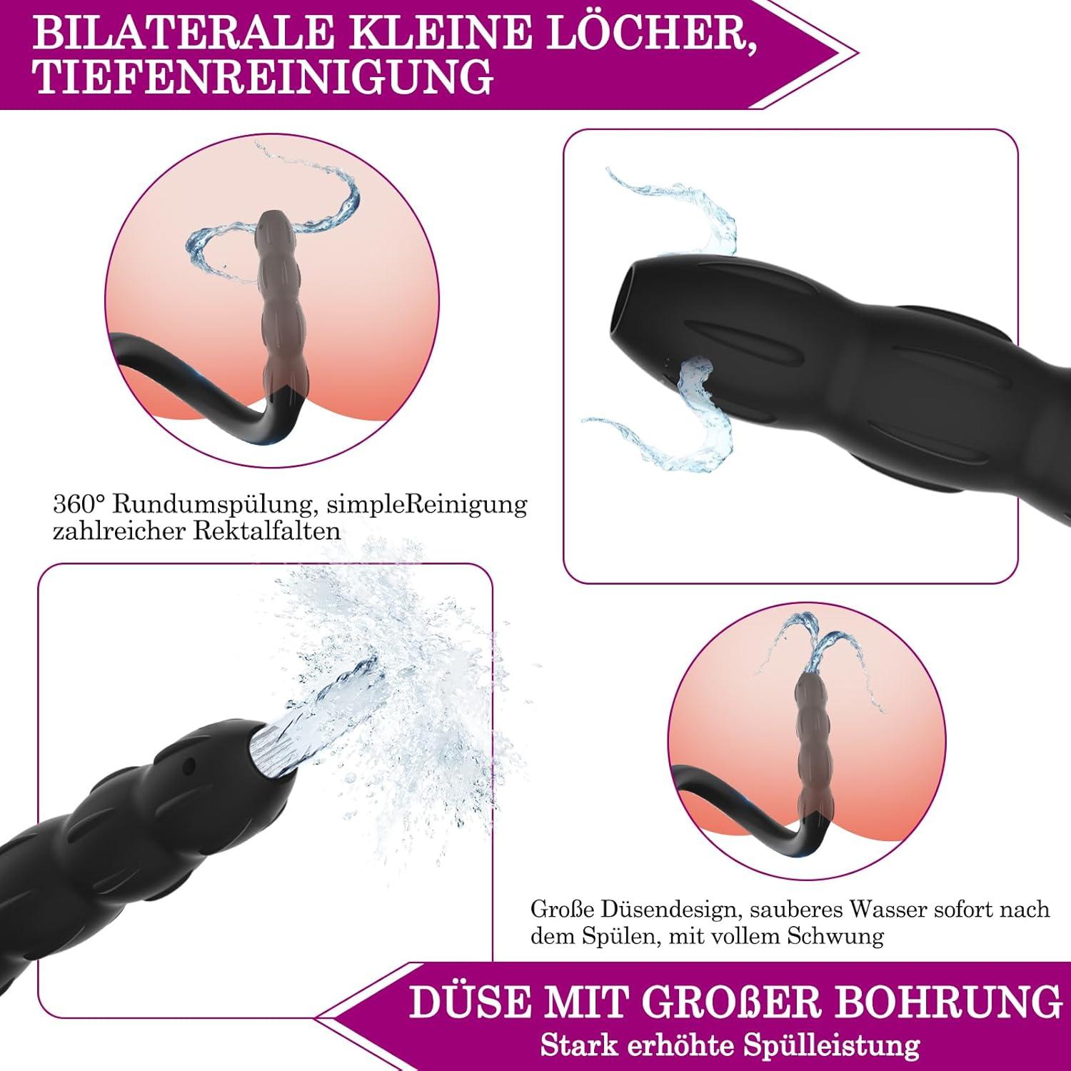 Analdusche 51cm mit 4 Analkugeln für Darmreinigung, Intimdusche in Schwarz