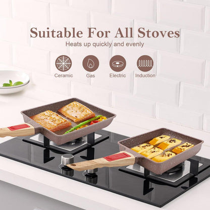 Keramik Tamagoyaki Pfanne 23x21 cm Antihaft Abnehmbarer Griff Braun