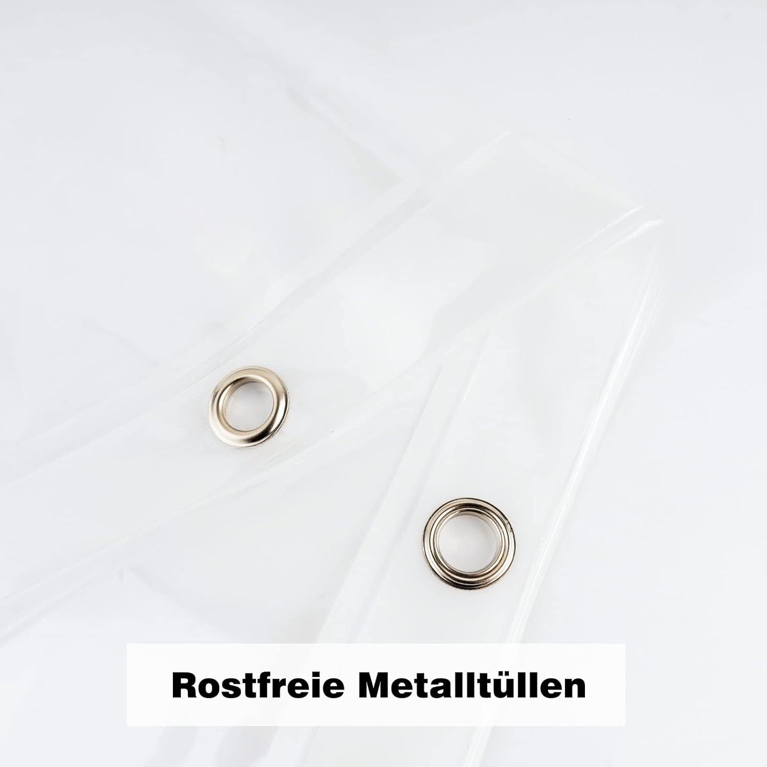 Duschvorhang 180x180 transparent PEVA mit 5 Magneten und 12 Haken