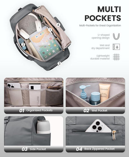 Sporttasche LOVEVOOK Damen Weekender Reisetasche Grau